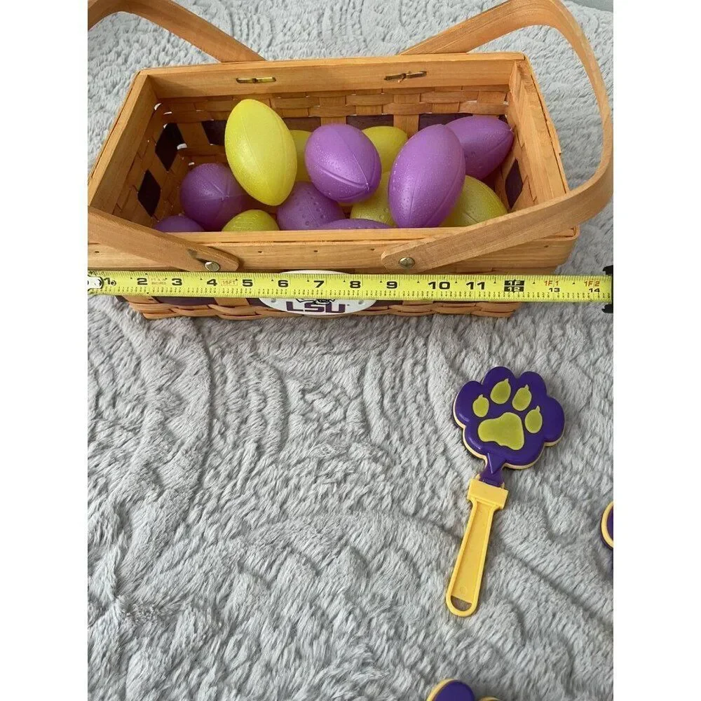 LSU Themed Party Supplies Pack, Basket. Balls, Clappers, Shaker, Pins, Stickers